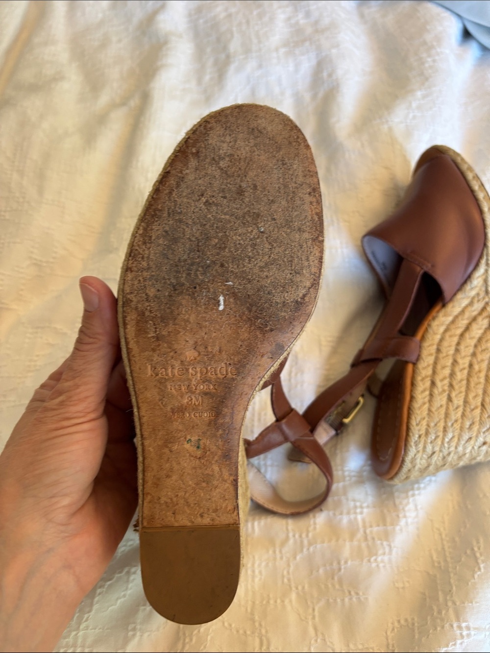 Kate Spade Brown Leather Espadrille Wedges - Size 8M - Picture 12 of 16